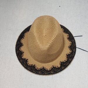 Elegant Tan and Black Lace Trim Hat